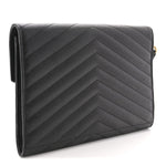 Grain De Poudre Matelasse Chevron Monogram Envelope Clutch Black