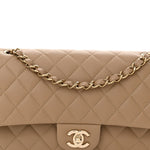 Caviar Quilted Medium Double Flap Dark Beige