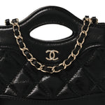 Shiny Lambskin Quilted Micro 31 Clutch With Chain Black