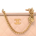 Lambskin Quilted Sweet Camellia Small Vanity Case With Chain Pink