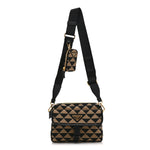 Jacquard Saffiano Triangolo Symbole Embroidered Pocket Single Snap Buckle Messenger Flap Bag  Black Corda