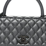 Metallic Aged Calfskin Quilted Small Coco Handle Flap Charcoal