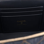 Denim Quilted Vanity Case With Chain Dark Blue