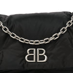 Nylon Medium Monaco Chain Shoulder Bag Black