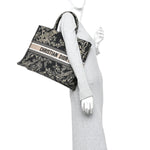 Canvas Embroidered Large Ornamental Cornely Book Tote Black Beige