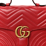 Calfskin Matelasse Small GG Marmont Top Handle Shoulder Bag Hibiscus Red