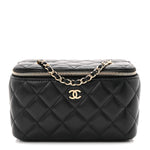 Lambskin Quilted Small Vanity Case With Chain Black