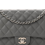 Caviar Quilted Medium Double Flap Grey