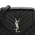 Grain De Poudre Textured Mixed Matelasse Triquilt Medium Monogram Satchel Black