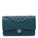 Caviar Quilted Medium Double Flap Dark Turquoise
