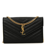Grain De Poudre Matelasse Chevron Monogram Chain Wallet Black