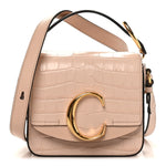 Calfskin Crocodile Embossed Mini C Double Carry Cement Pink