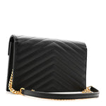 Grain De Poudre Matelasse Chevron Monogram Envelope Chain Wallet Black