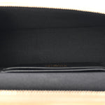 Suede Calfskin Shiny Lambskin Quilted Top Handle Slim Vanity Case With Chain Beige Black
