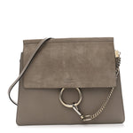 Calfskin Suede Medium Faye Shoulder Bag Motty Grey