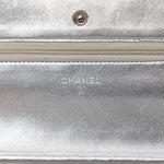 Metallic Lambskin Quilted Wallet On Chain WOC Silver