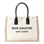 Linen Calfskin Small Rive Gauche Tote Greggio Natural