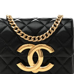Shiny Crumpled Lambskin Quilted Mini Giant CC Flap Black