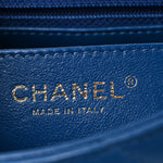 Lambskin Reverse Chevron Quilted Mini Round Top Handle Flap Blue
