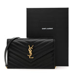 Grain De Poudre Matelasse Chevron Monogram Envelope Chain Wallet Black