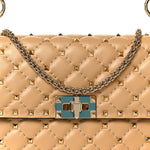 Nappa Medium Rockstud Spike Shoulder Bag Soft Noisette