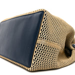 Raffia Woven Vitello King Soft Large Hobo Natural Beige Blue