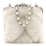 Shearling Sheepskin Lambskin Quilted Clutch With Chain White