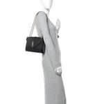 Grain De Poudre Textured Mixed Matelasse Triquilt Medium Monogram Satchel Black