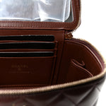 Lambskin Quilted Small Top Handle Vanity Case With Chain Dark Brown