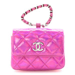 Patent Lambskin Quilted CC Hook Card Holder Pink