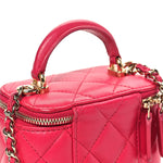 Lambskin Quilted Mini Top Handle Vanity Case With Chain Dark Pink