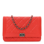 Lambskin Quilted Boy Wallet On Chain WOC Red