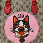 Soft GG Supreme Monogram Web Bosco Patch Small Crossbody Tote Beige Malva Hibiscus Red