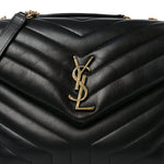 Calfskin Y Quilted Monogram Medium Loulou Chain Satchel Black