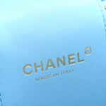 Caviar Quilted Top Handle Vanity Case With Chain Blue