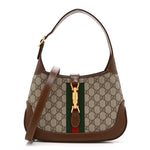 GG Supreme Monogram Azalea Calfskin Web Small Jackie 1961 Hobo Beige Ebony Brown Sugar