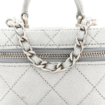Metallic Caviar Quilted Mini Top Handle Vanity With Chain Silver