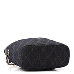 Denim Quilted Hobo Clutch With Chain Dark Blue Orange