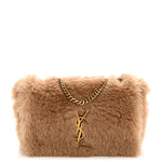 Shearling Calfskin Small Reversible Monogram Kate Satchel Ecru Dark Brown