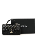 Lambskin Quilted Mini Top Handle Rectangular Flap Black