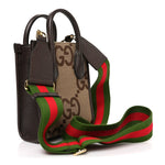 Monogram Jumbo GG Textured Dollar Calfskin Web Mini Vertical Tote Camel Ebony New Acero