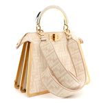 Chenille Suede Metal FF Small Peekaboo I SEE U Satchel Beige White