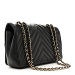 Calfskin Chevron Quilted Small Statement Flap Black