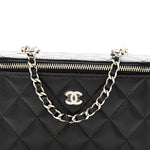 Caviar Quilted Small Vanity Case With Chain Black