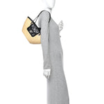 Raffia Braided Lambskin Small Shopping Tote Beige Black