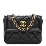 Shiny Aged Calfskin Quilted Waist Belt Bag Black