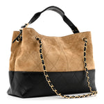 Suede Calfskin Shiny Lambskin Quilted Small Coco Base Shopping Bag Beige Black