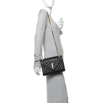 Grain De Poudre Textured Mixed Matelasse Triquilt Medium Monogram Satchel Black