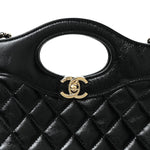 Shiny Crumpled Calfskin Quilted Mini 31 Shopping Bag Black