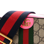 GG Supreme Monogram Textured Dollar Calfskin Web Ophidia Small Crossbody Bag Beige Ebony Fuchsia